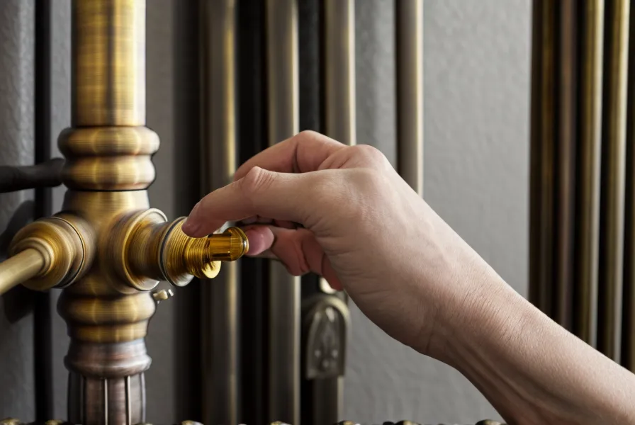 Main réglant le thermostat d'un radiateur dans une chambre
