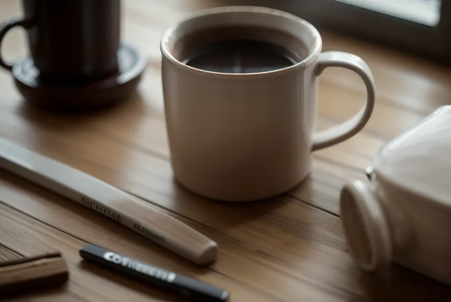 Tasse de café froid oubliée sur un bureau encombré de dossiers de travail.