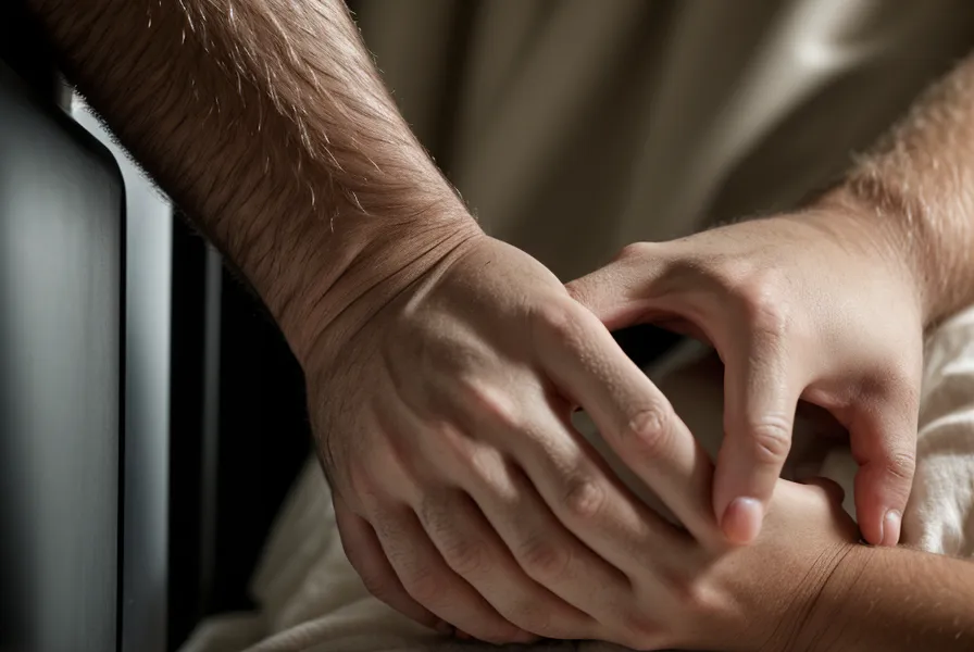 Gros plan d'une main frottant des yeux fatigués devant un écran d'ordinateur