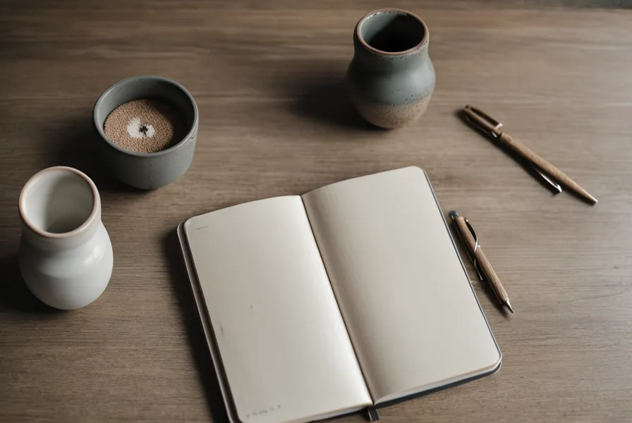 Carnet de notes et verre d'eau sur une table de travail dans une pièce fraîche