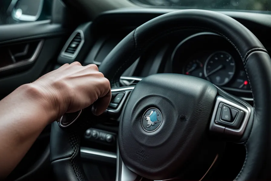 Mains sur un volant de voiture le soir après le travail.