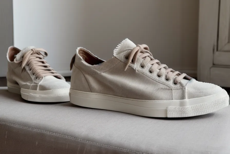 Baskets posées au pied d'un canapé dans un salon calme