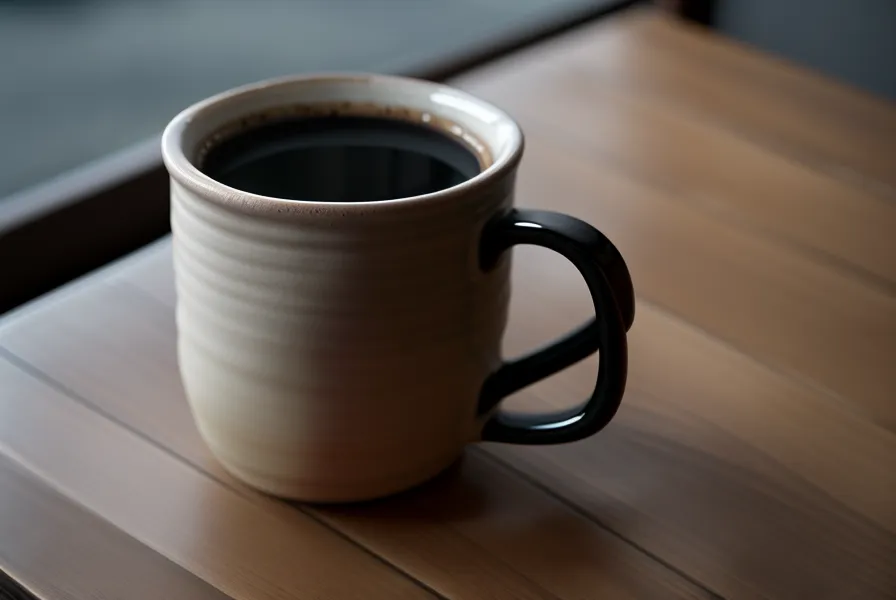 Une tasse de café noir à côté d'un téléphone affichant un minuteur