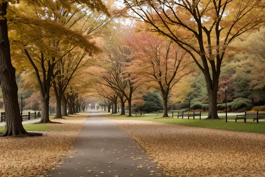 Un sentier de parc paisible à Toulouse sous le soleil d'automne.